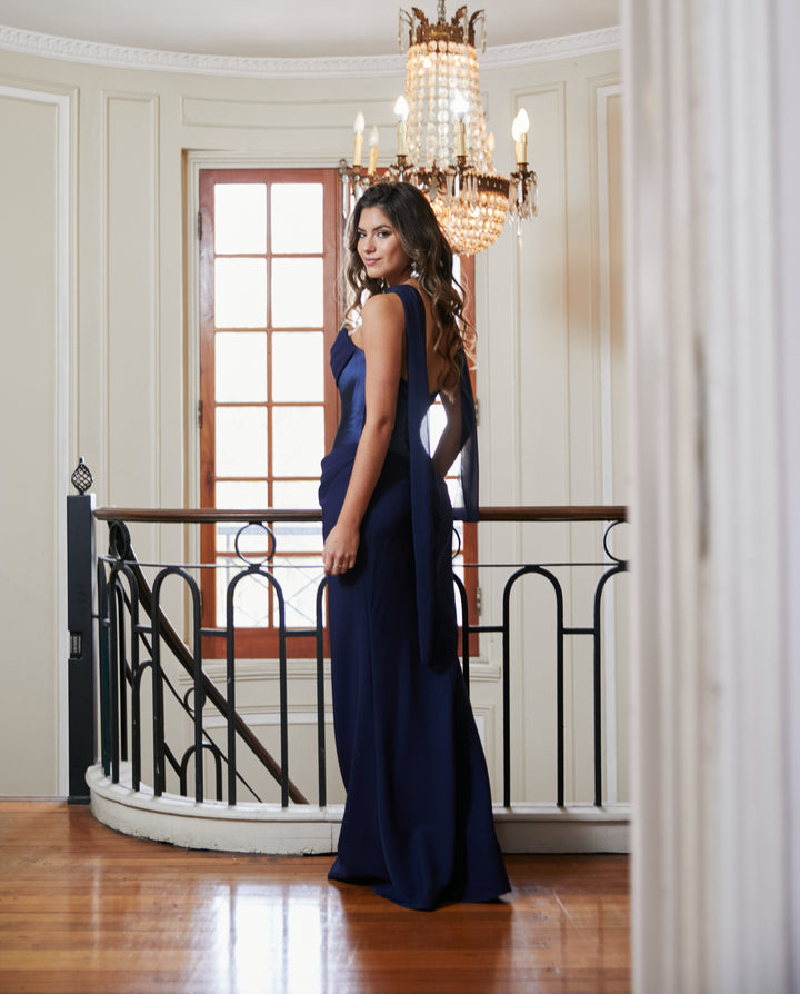 Vestido Largo de Fiesta Jade Azul Oscuro