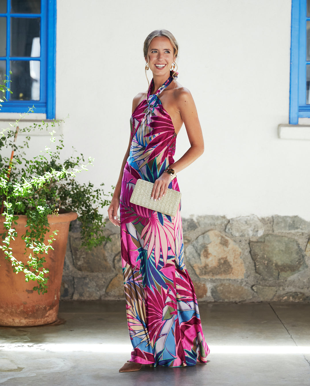 Vestido Largo de Fiesta Jazmin Fondo Fucsia