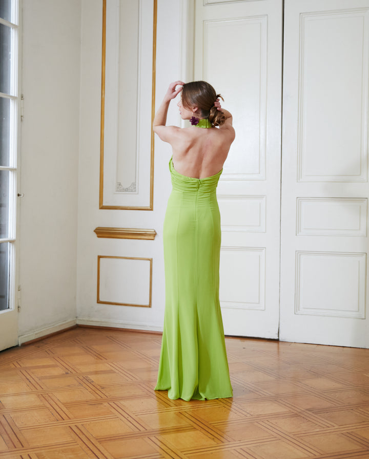 Vestido Largo de Fiesta Macarena Verde Limón
