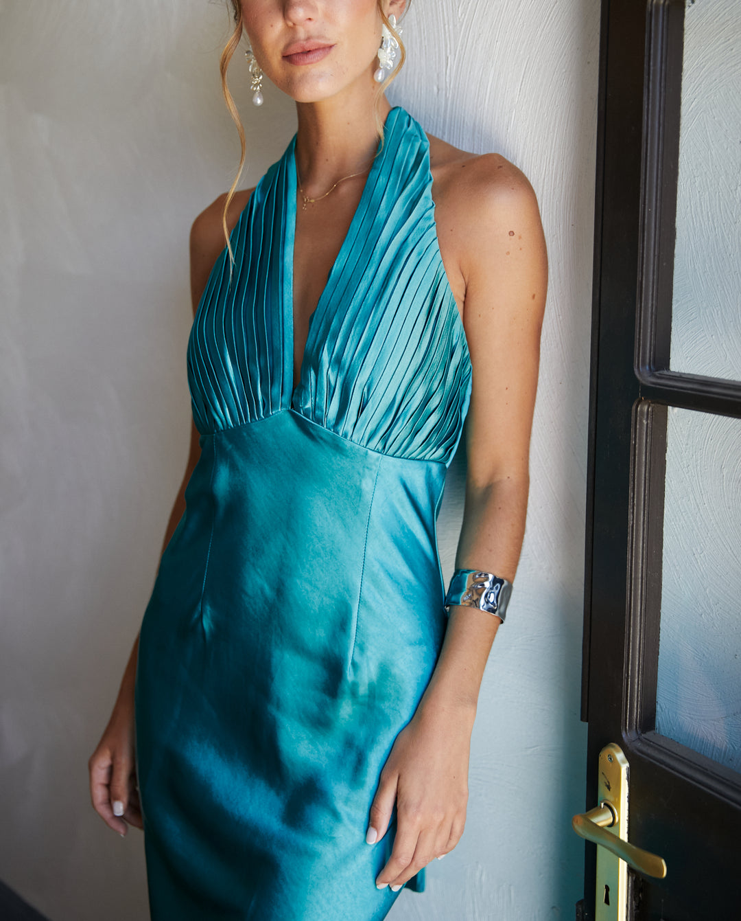 Vestido Largo de Fiesta Maria Fernanda Turquesa Claro