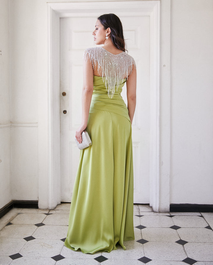 Vestido Largo de Fiesta Rafaella Verde Limón