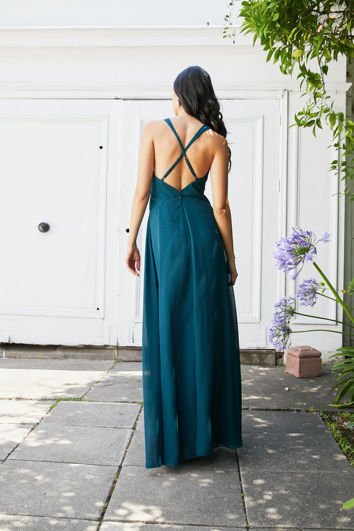 Vestido Largo de Fiesta Rayen Turquesa Oscuro