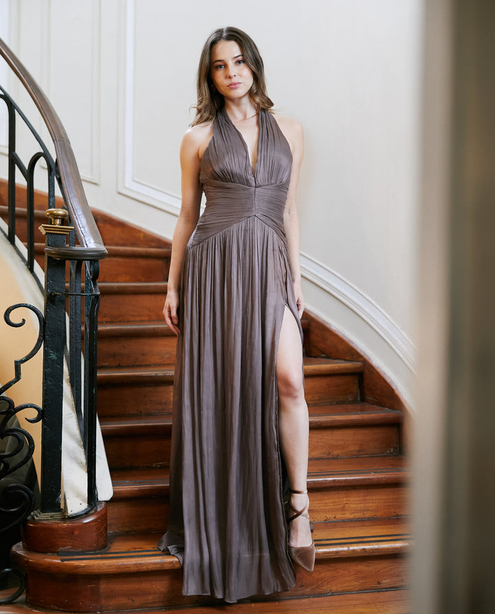 Vestido Largo de Fiesta Rebeca Mocha