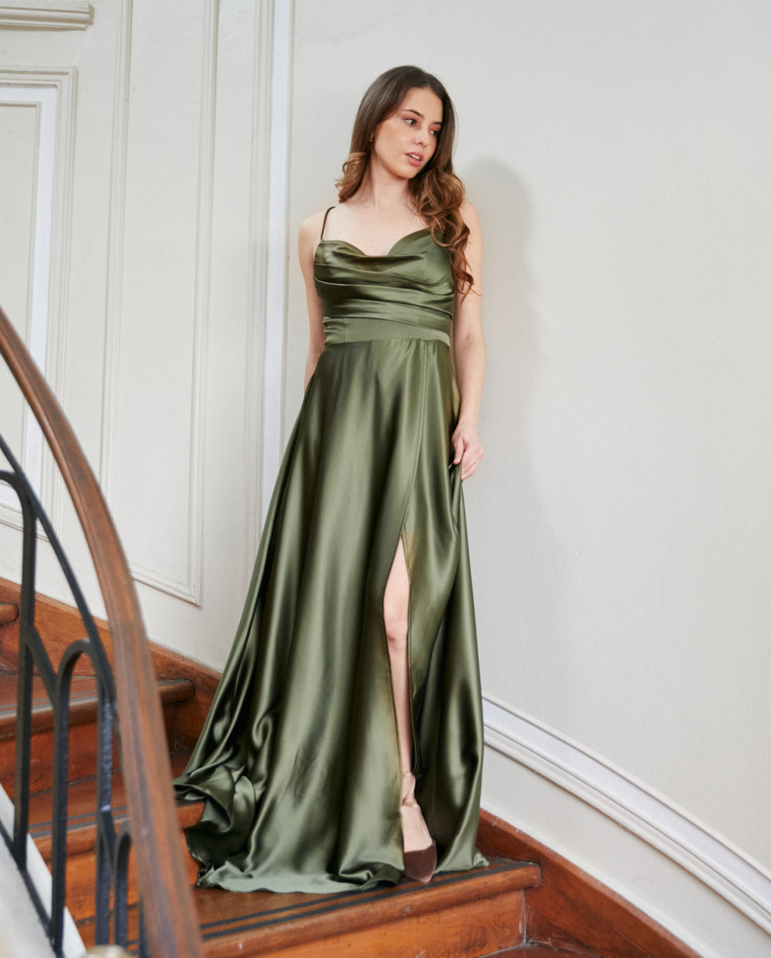 Vestido Largo de Fiesta Roberta Verde Olivo