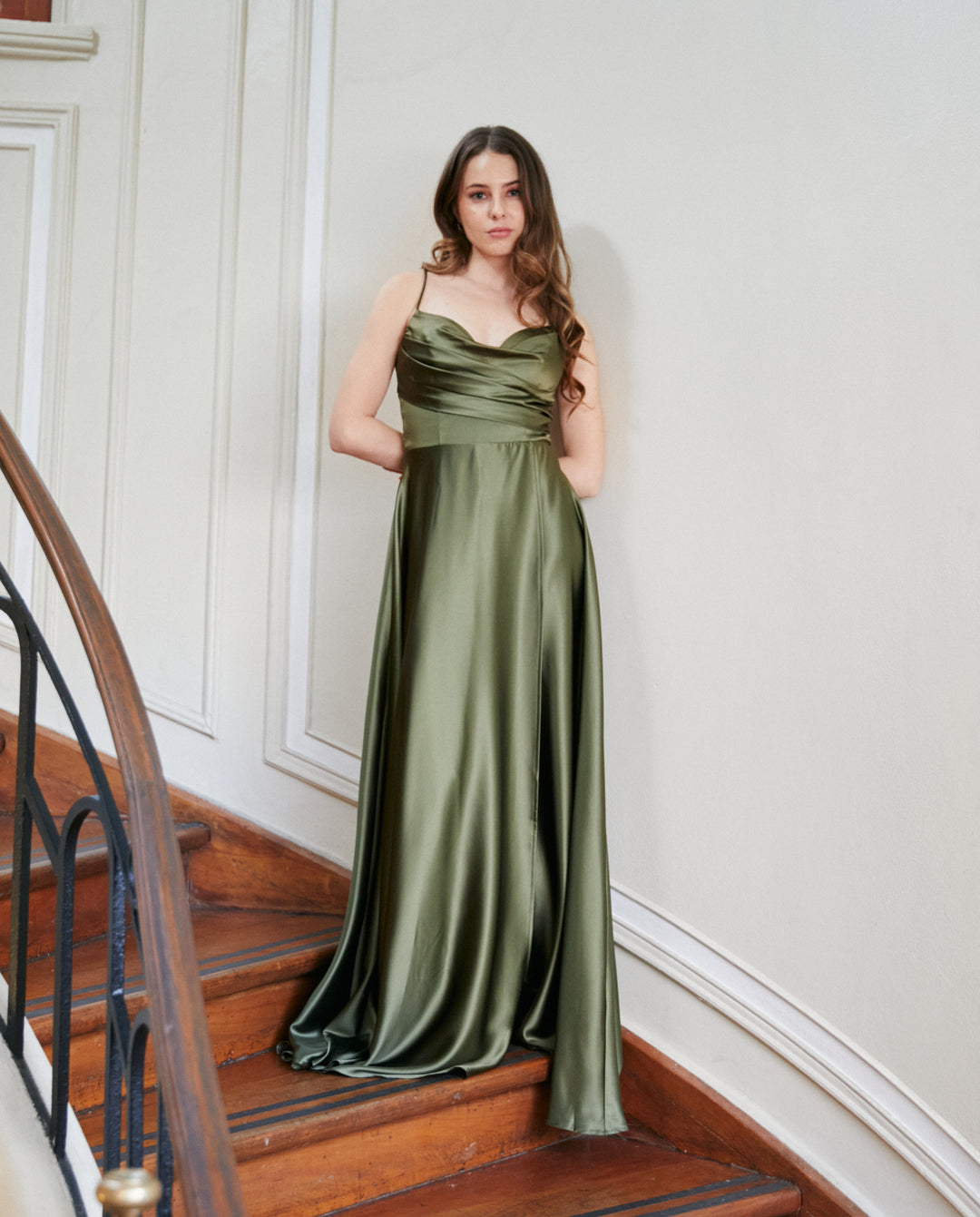 Vestido Largo de Fiesta Roberta Verde Olivo