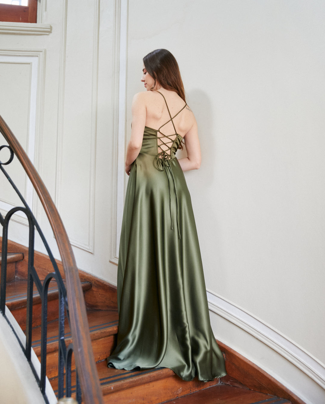 Vestido Largo de Fiesta Roberta Verde Olivo