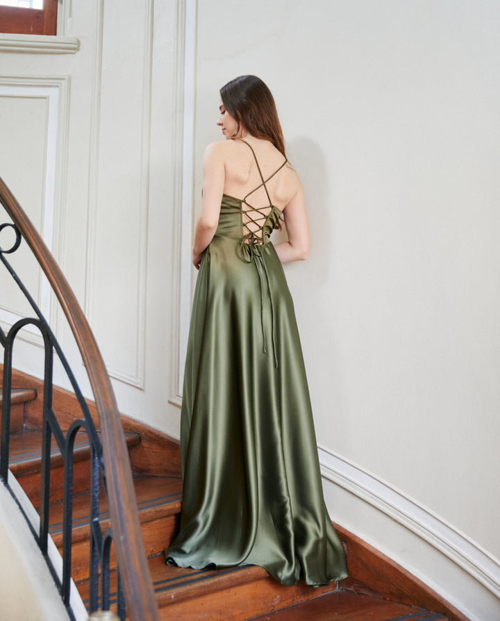 Vestido Largo de Fiesta Roberta Verde Olivo
