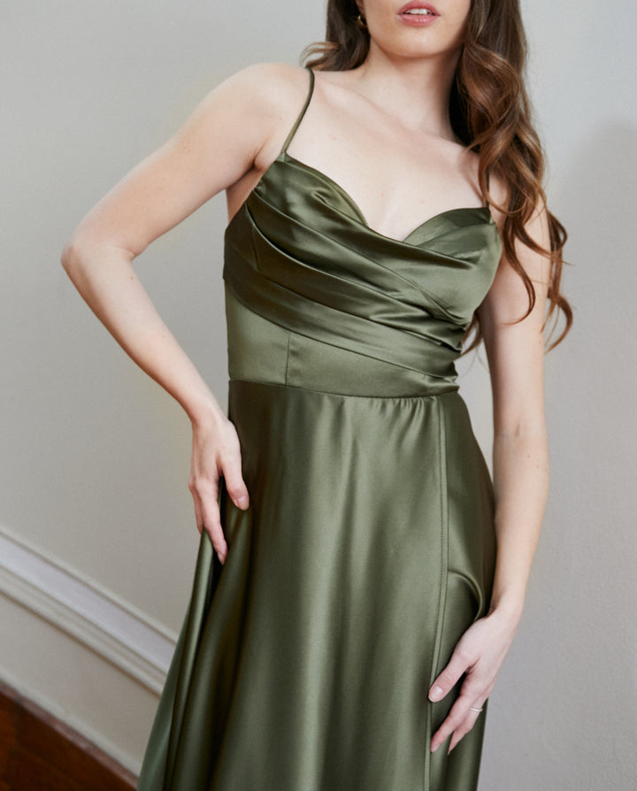 Vestido Largo de Fiesta Roberta Verde Olivo