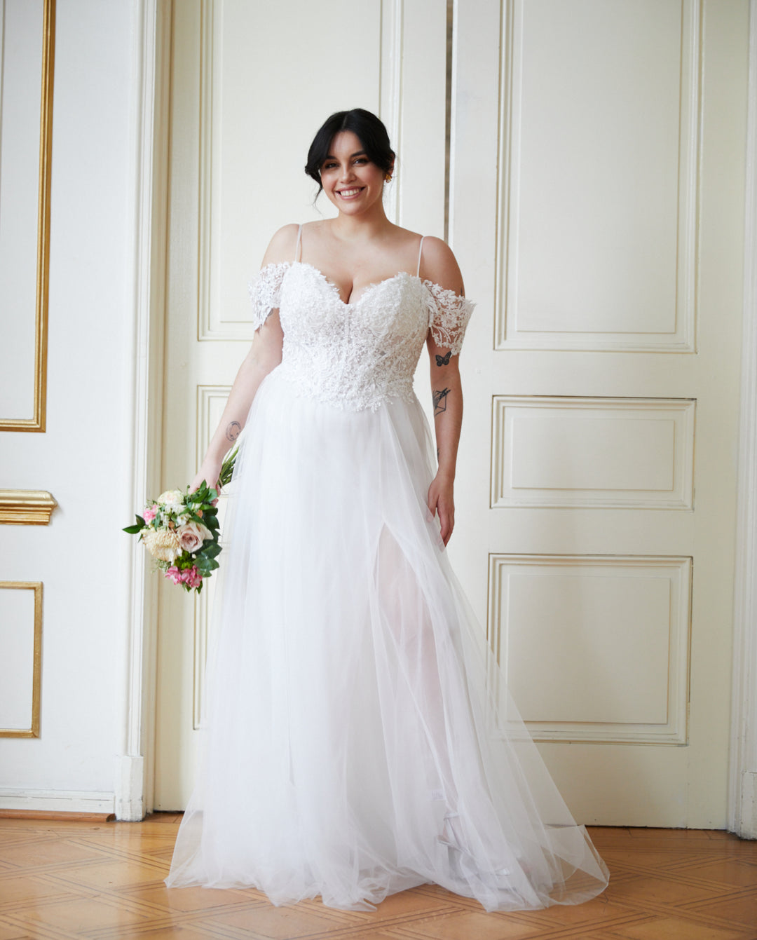 Vestido Largo de Novia Beatrice Manga Caida Blanco
