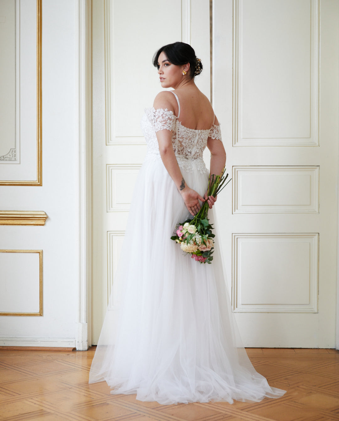 Vestido Largo de Novia Beatrice Manga Caida Blanco