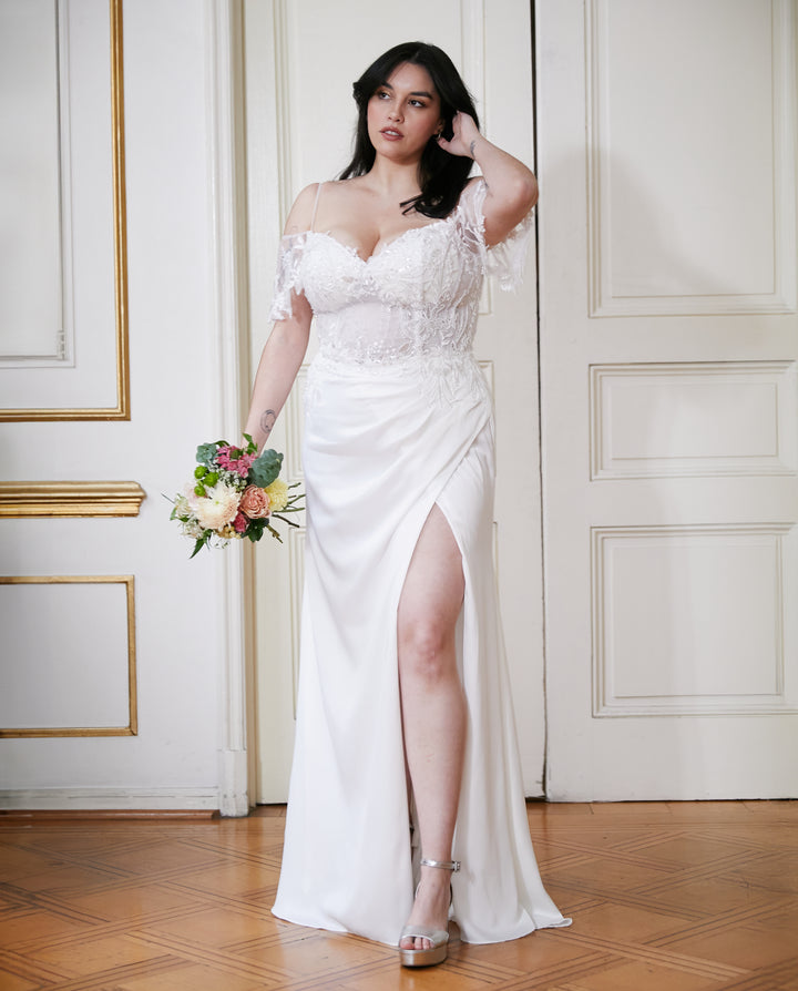 Vestido Largo de Novia Tiziana Manga Caída Blanco