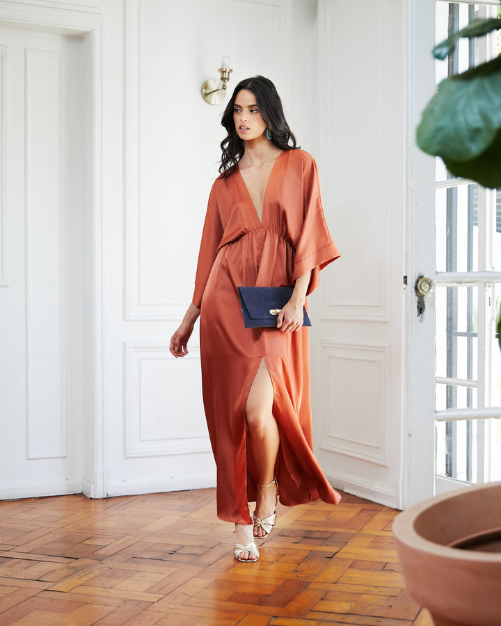 Vestido de Fiesta Pola Satín Terracota