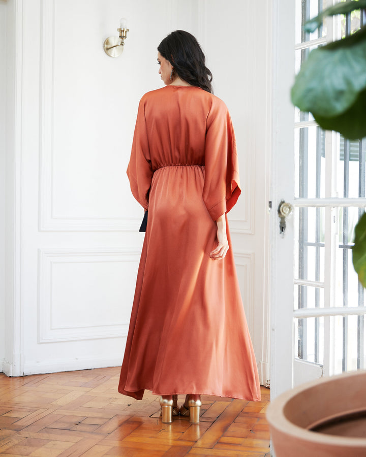 Vestido de Fiesta Pola Satín Terracota