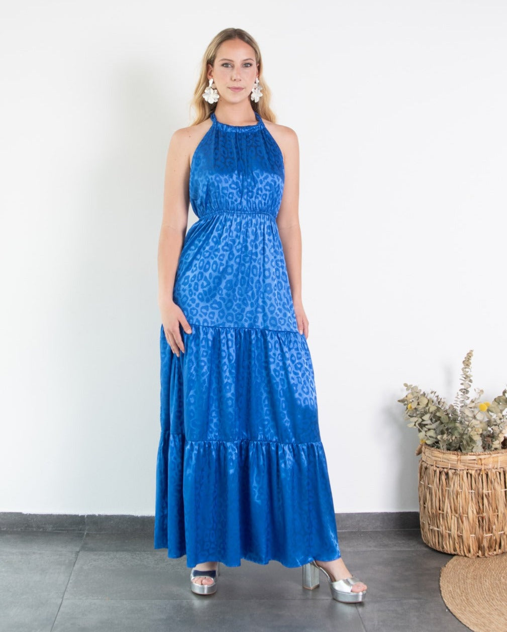 Vestido de Fiesta Largo Juana Leopardo Azul Royal