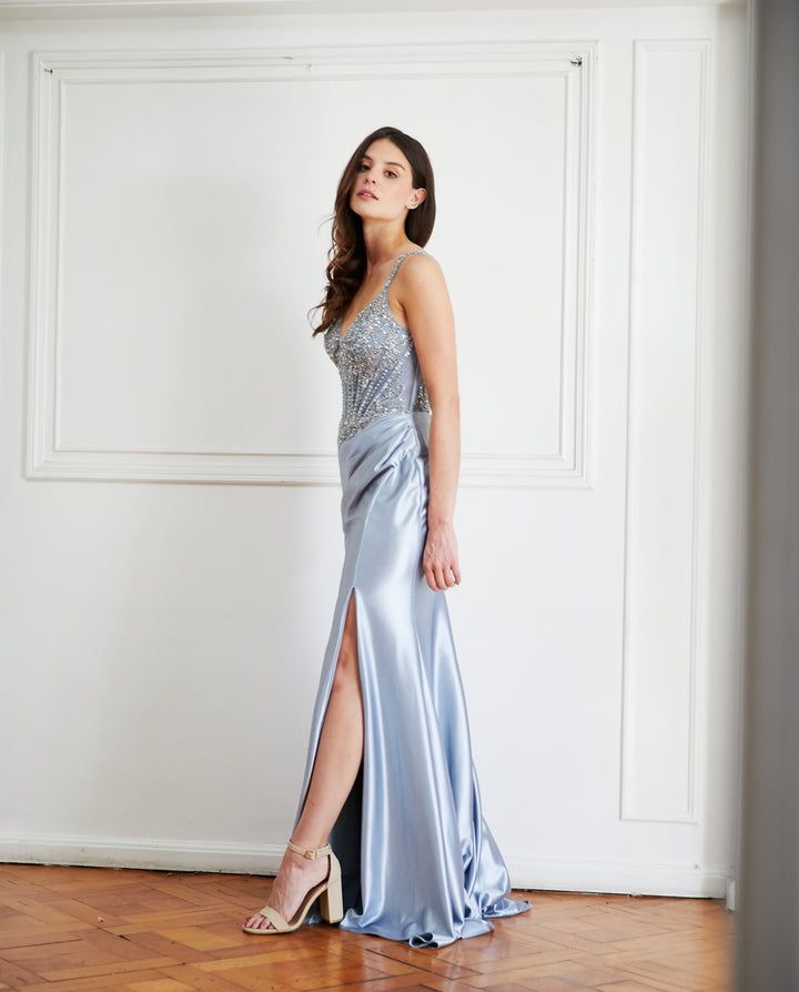 Vestido Largo de Fiesta Madrid Celeste
