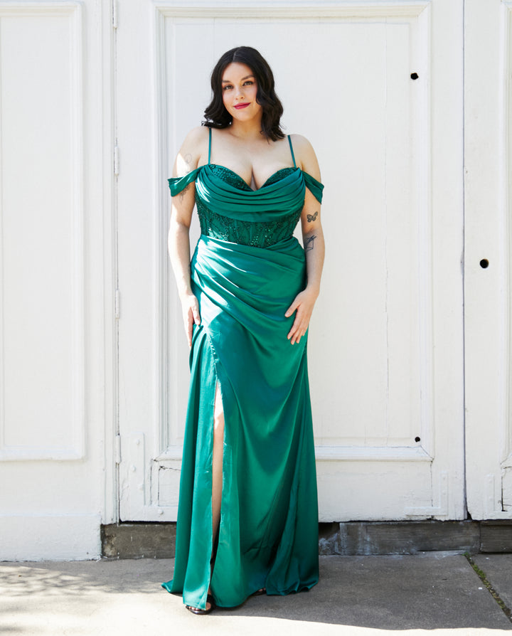 Vestido Largo de Fiesta Málaga Corset Verde Oscuro