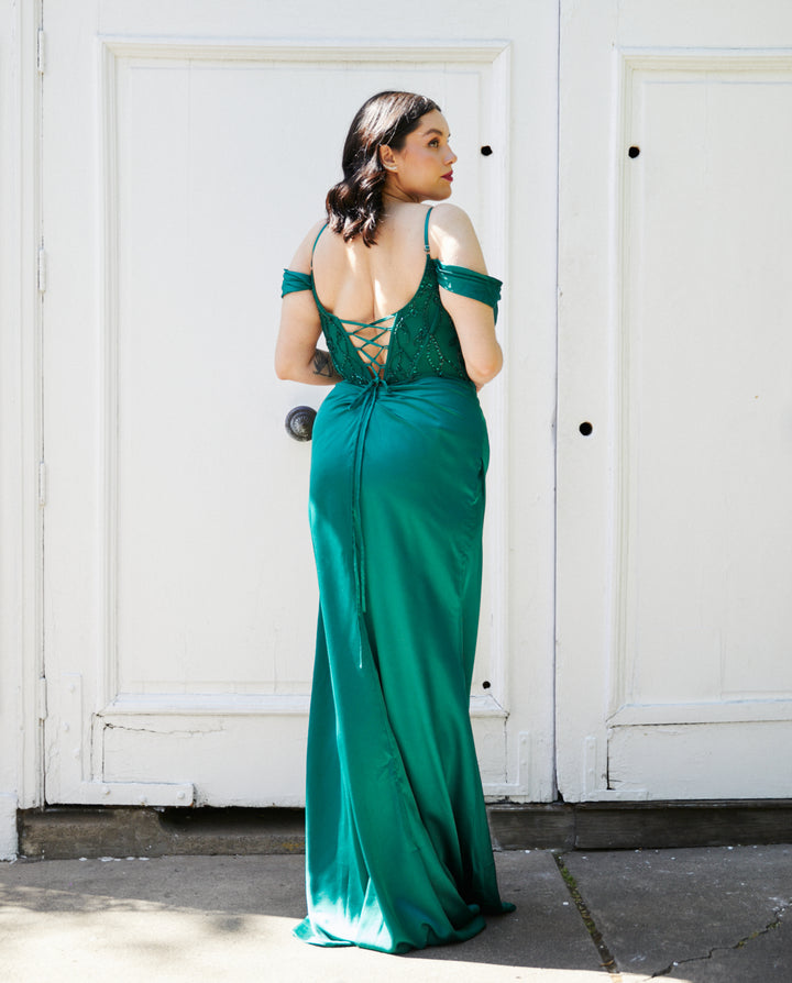 Vestido Largo de Fiesta Málaga Corset Verde Oscuro