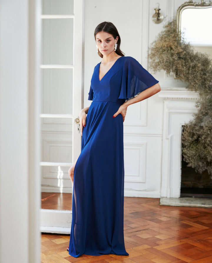 Vestido Largo de Fiesta Cristina Azul Oscuro