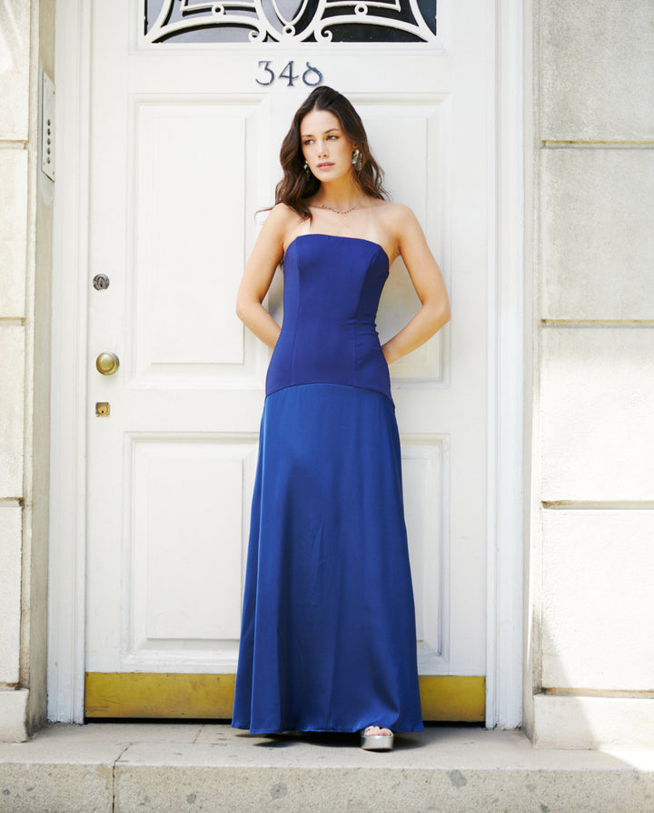 Vestido Largo de Fiesta Amaya Azul Oscuro