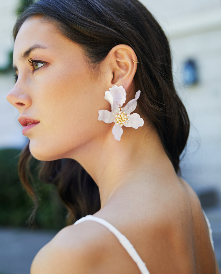 Aros Maxi Flor Brillos Lila