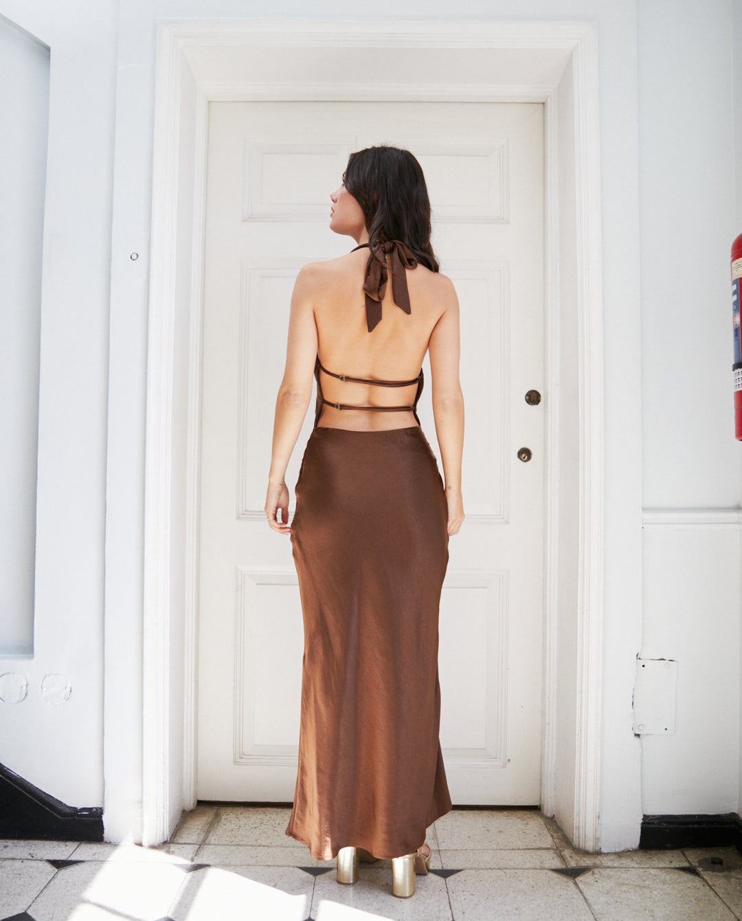 Vestido Largo de Fiesta Almendra Chocolate