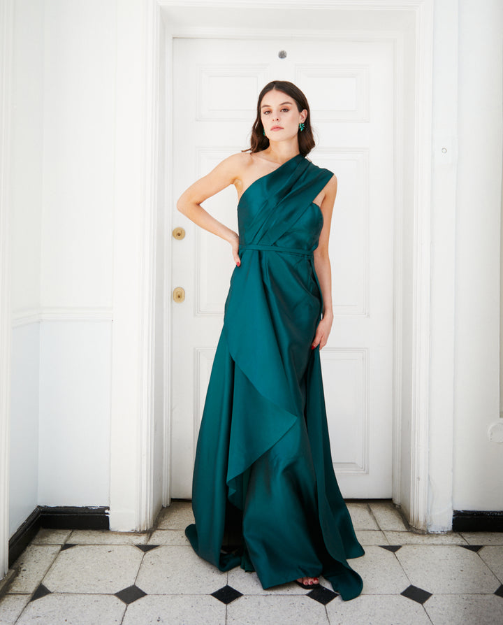 Vestido de Fiesta Largo Rocio Verde Oscuro