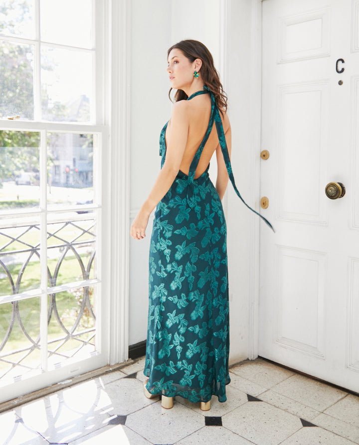 Vestido Largo de Fiesta Romina Verde Oscuro