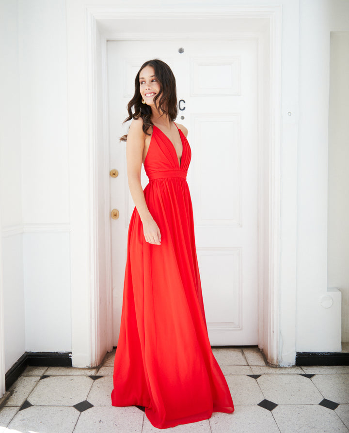 Vestido Largo de Fiesta Laura Gasa Rojo