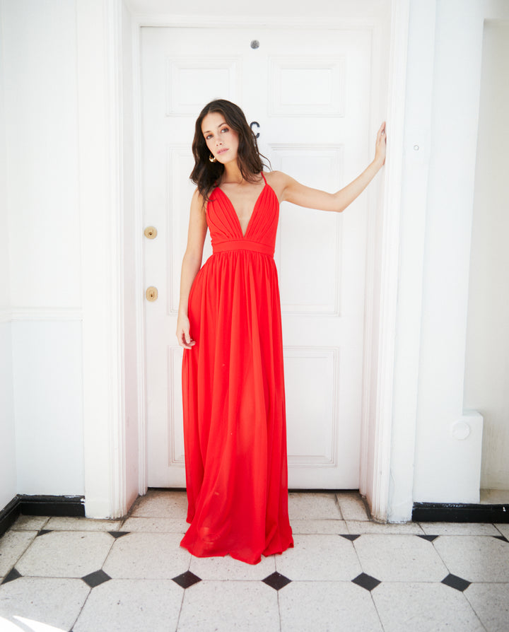 Vestido Largo de Fiesta Laura Gasa Rojo
