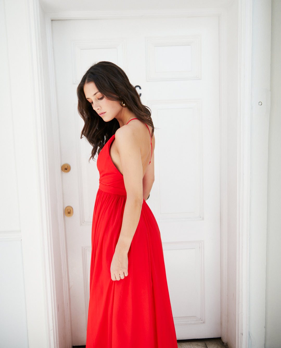 Vestido Largo de Fiesta Laura Gasa Rojo