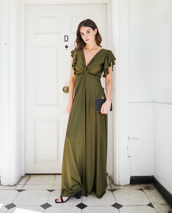 Vestido Largo de Fiesta Vane Verde Olivo