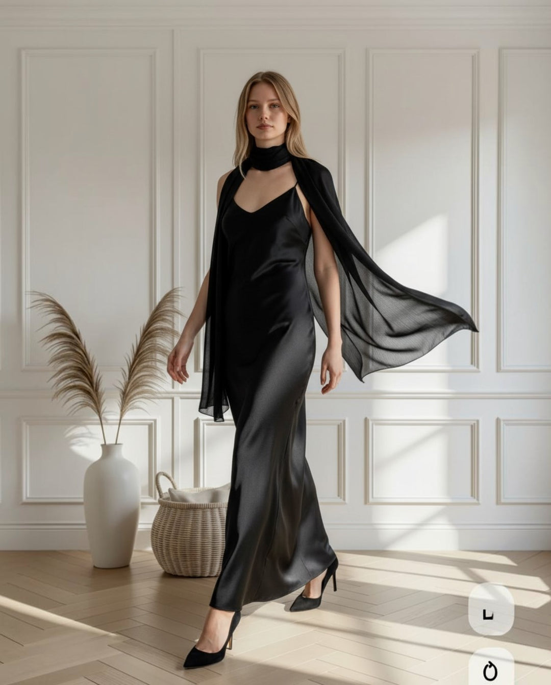 Maxi Pañuelo Antonia Satin Plisado Negro