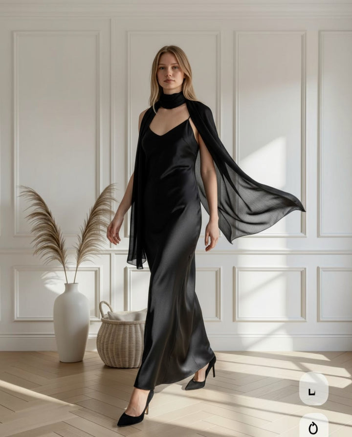 Maxi Pañuelo Antonia Satin Plisado Negro