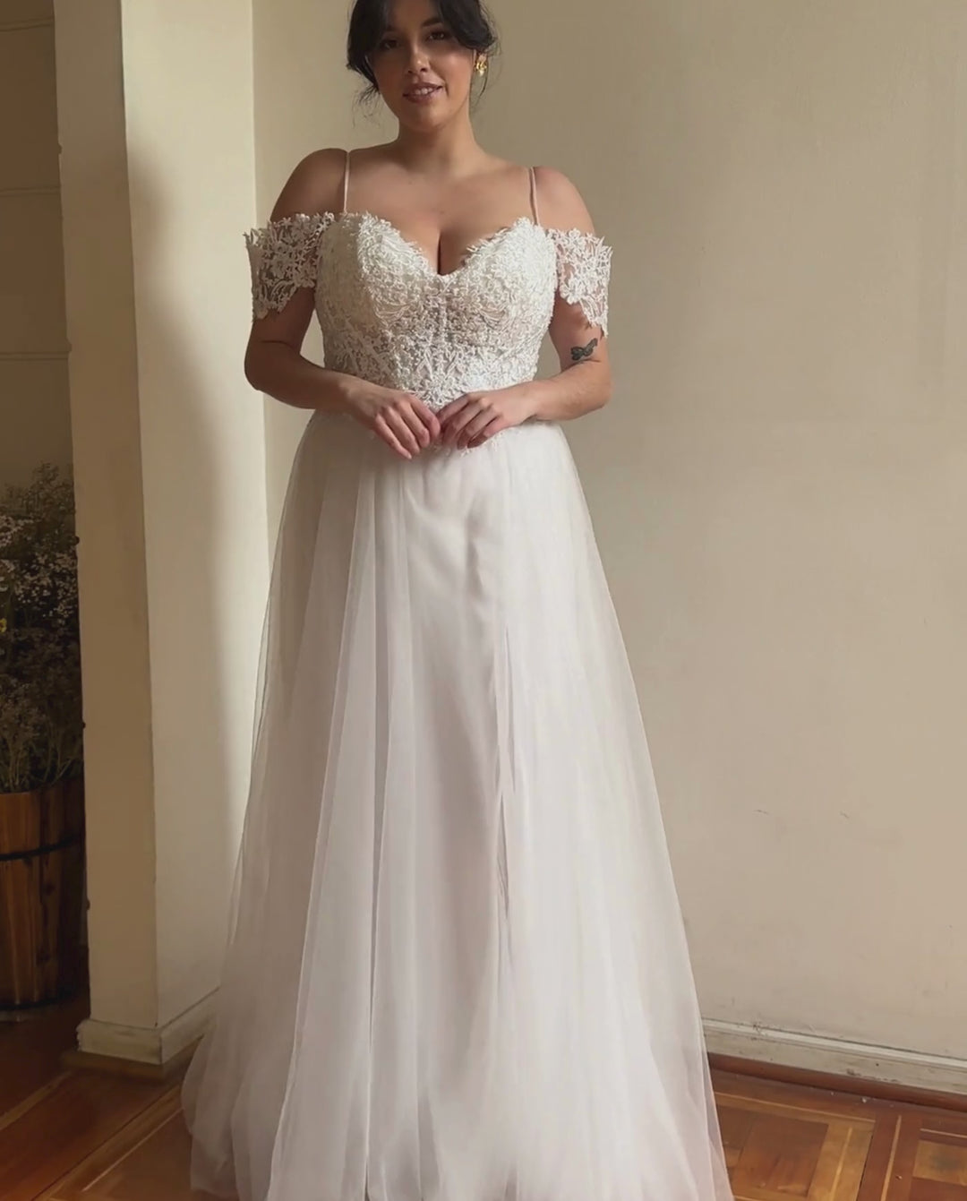 Vestido Largo de Novia Beatrice Manga Caida Blanco