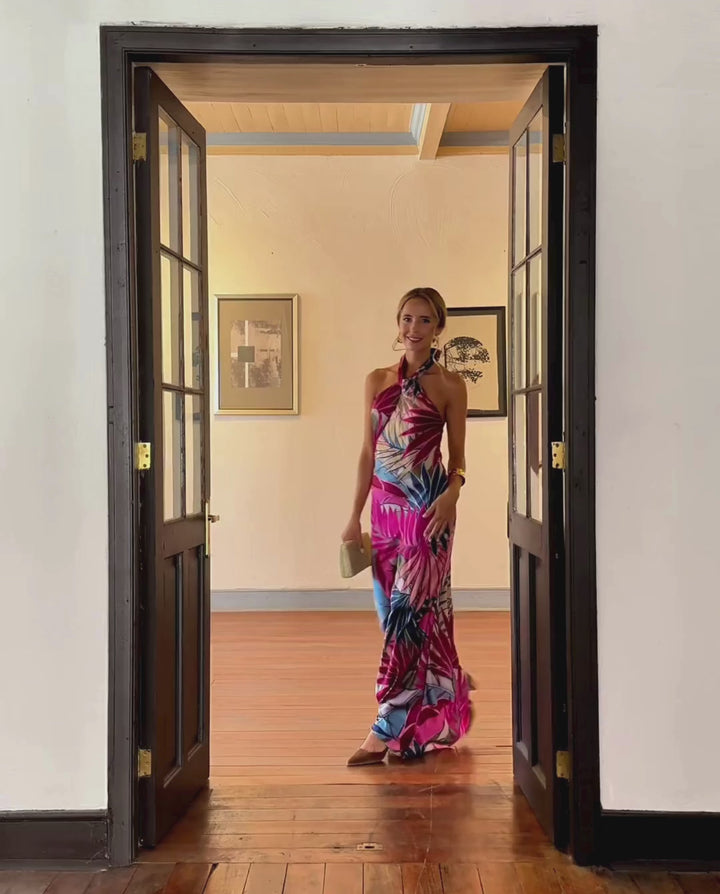 Vestido Largo de Fiesta Jazmin Fondo Fucsia