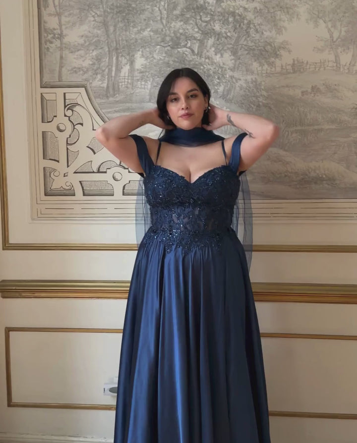 Vestido Largo de Fiesta Angelina Azul Oscuro