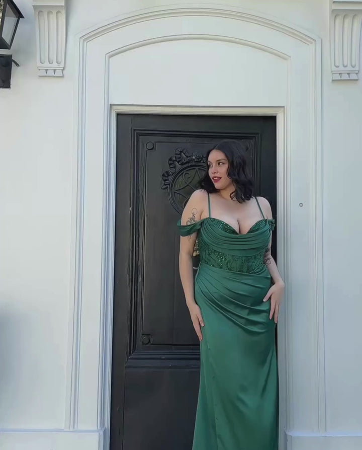 Vestido Largo de Fiesta Málaga Corset Verde Oscuro