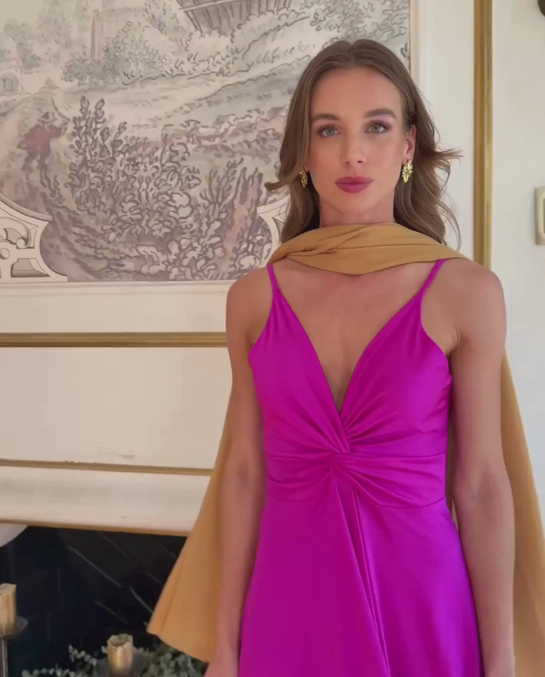 Vestido Largo de Fiesta Nudo Magenta