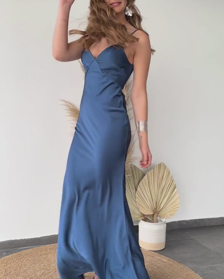 Vestido de Fiesta Largo Adele Azul Piedra