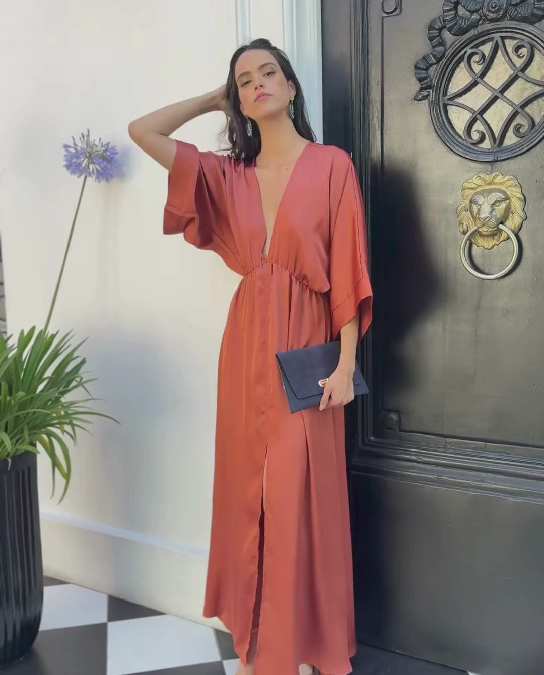 Vestido de Fiesta Pola Satín Terracota