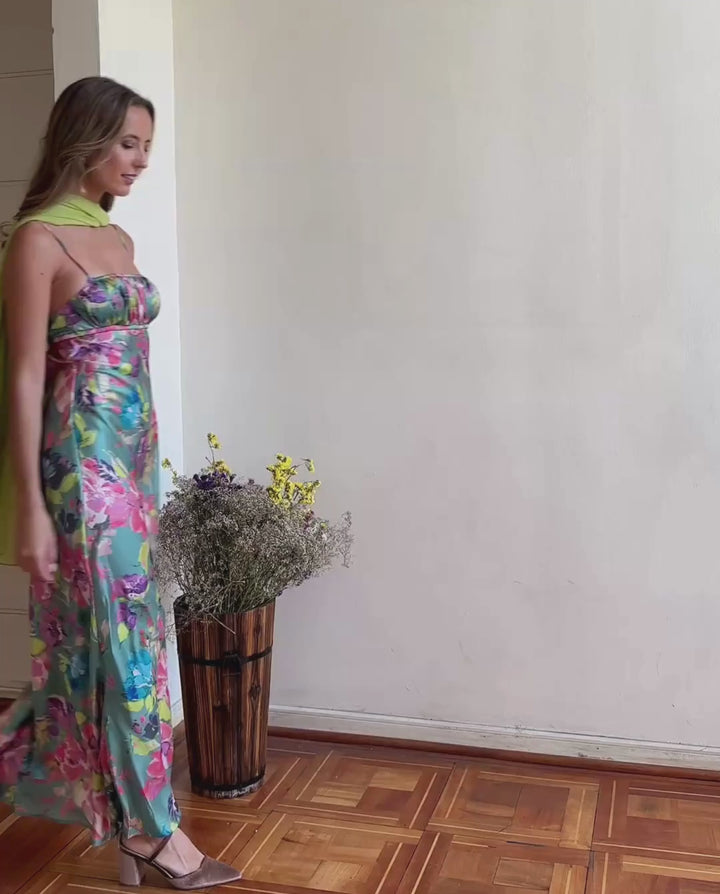 Vestido Largo de Fiesta Maria Elena Fondo Verde