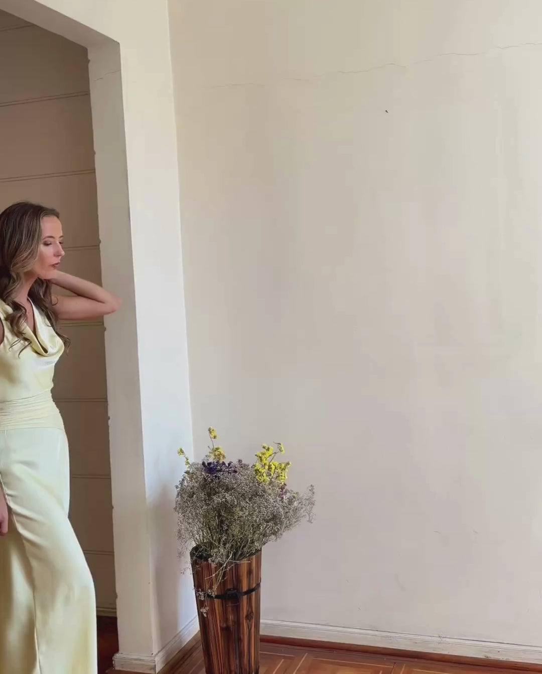 Vestido Largo de Fiesta Clarisa Drapeado Amarillo