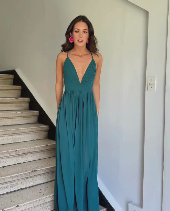 Vestido Largo de Fiesta Laura Gasa Turquesa