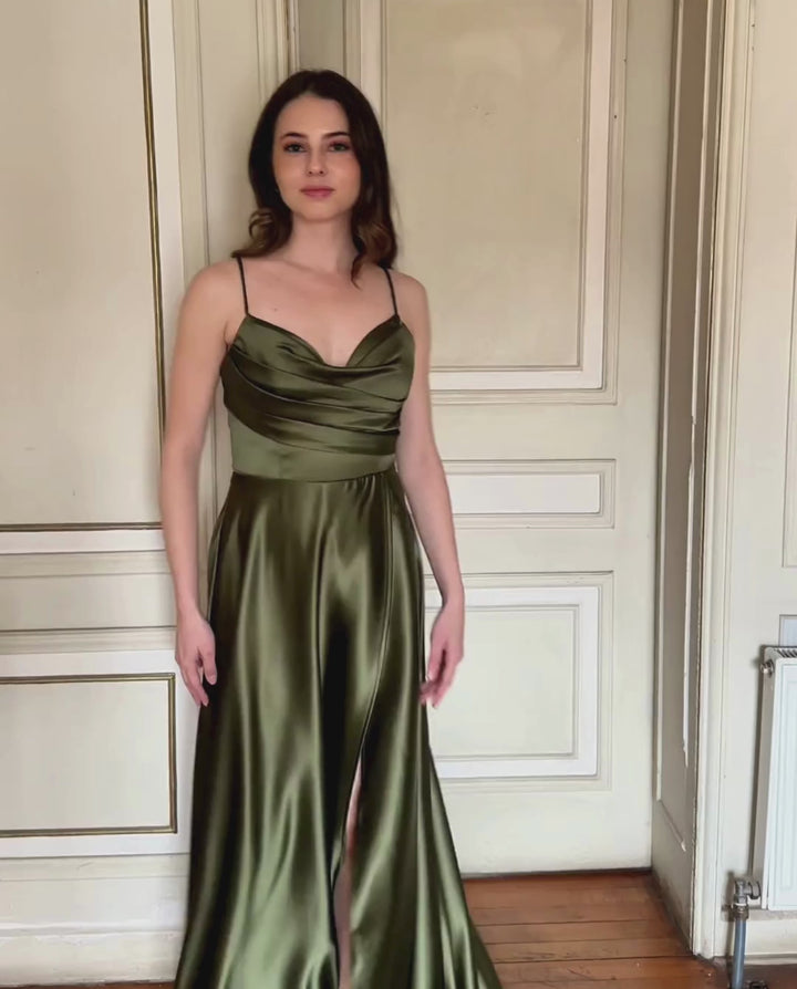 Vestido Largo de Fiesta Roberta Verde Olivo