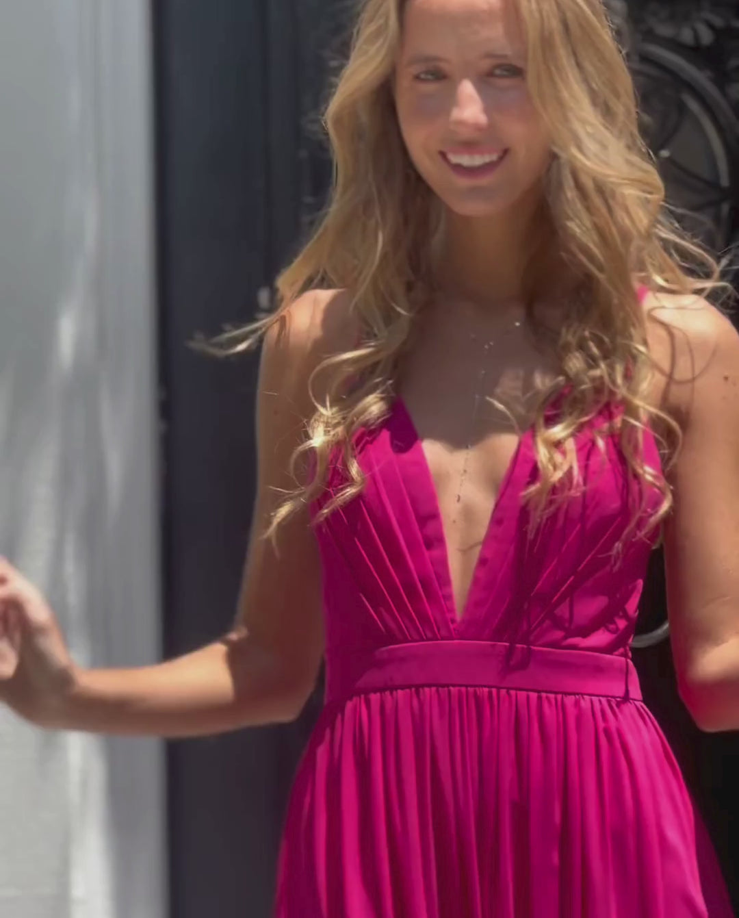 Vestido Largo de Fiesta Laura Gasa Fucsia