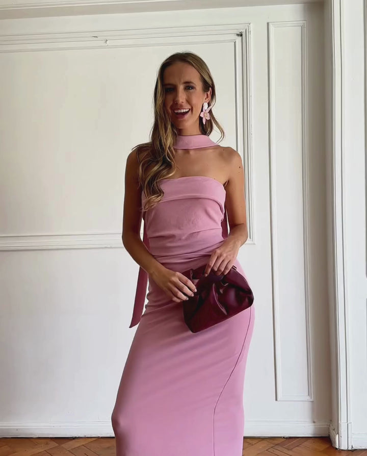 Vestido Largo de Fiesta Maria Ignacia Rosado