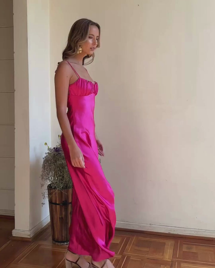 Vestido Largo de Fiesta Moscú Satín Fucsia