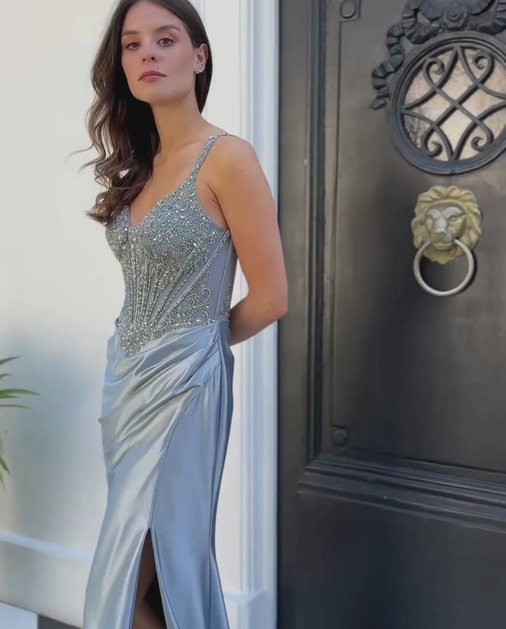 Vestido Largo de Fiesta Madrid Celeste