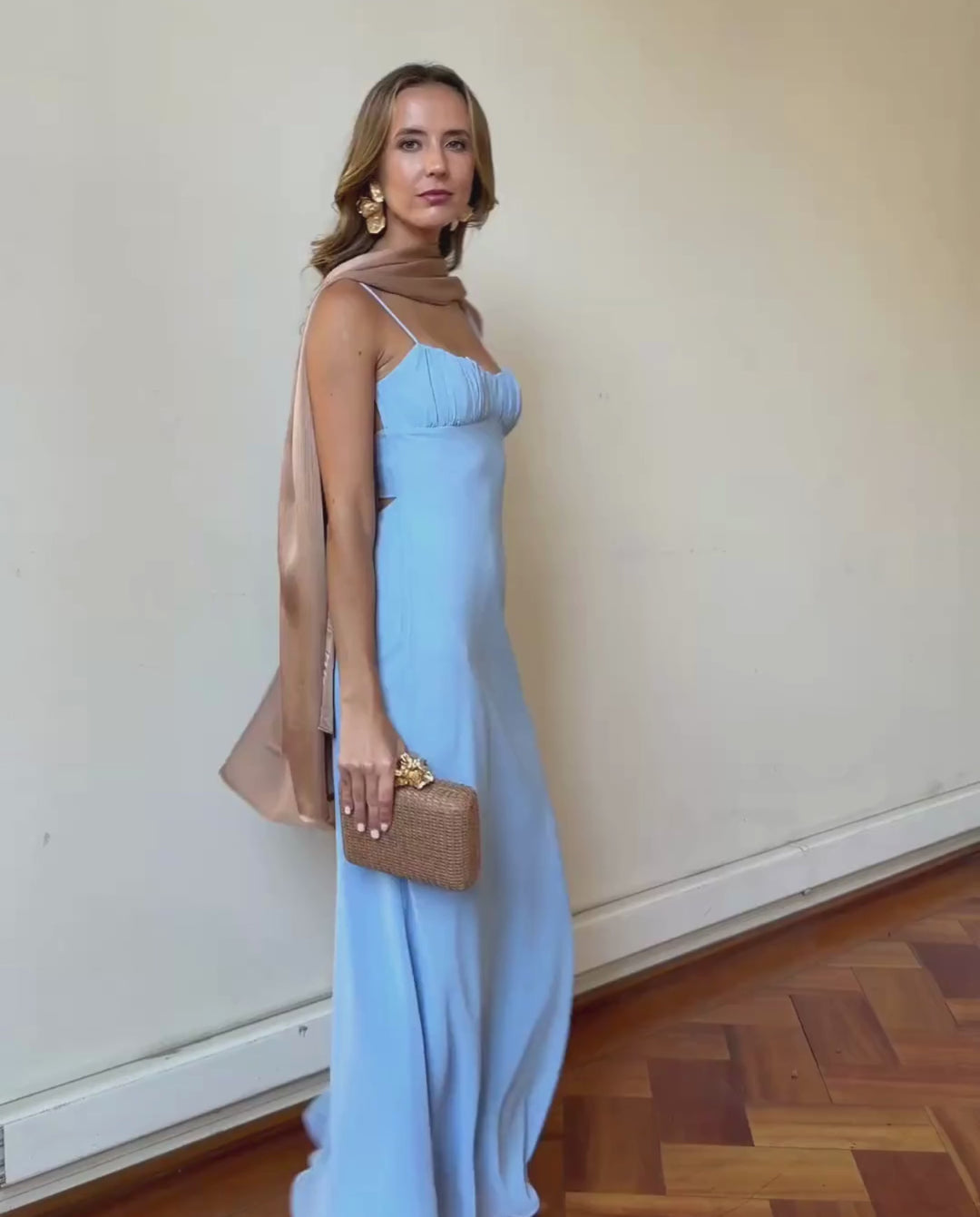 Vestido Largo de Fiesta Moscú Gasa Celeste