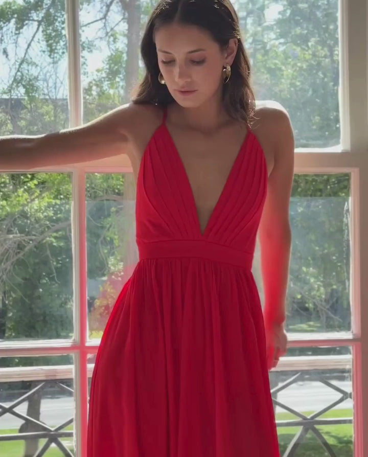 Vestido Largo de Fiesta Laura Gasa Rojo